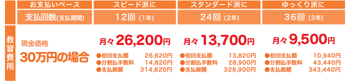 支払回数（支払期限）12回（1年）・24回（2年）・36回（3年）